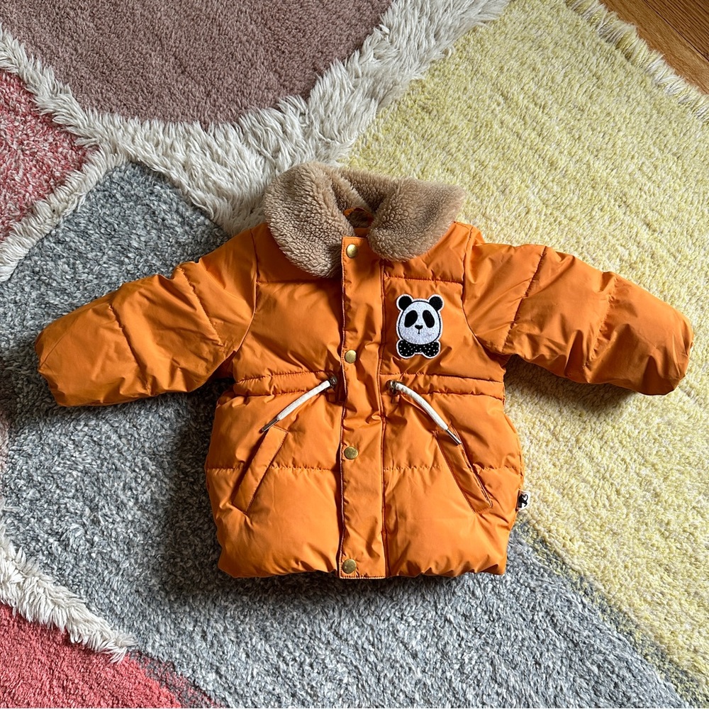 Mini Rodini Panda Puffer Coat with faux fur collar 12-18 or 92/98